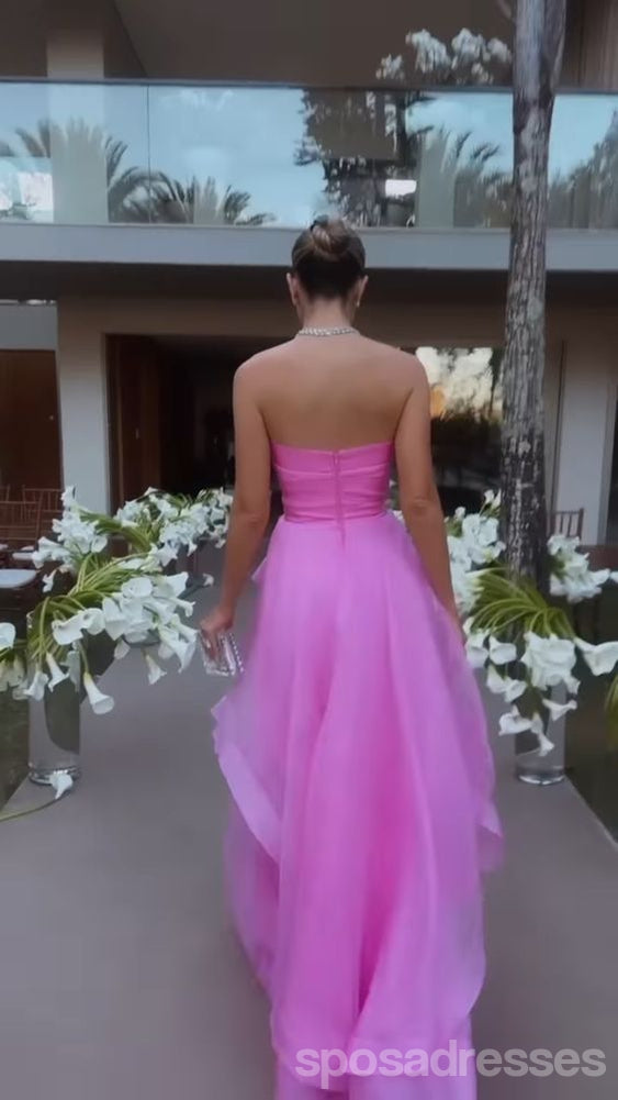 Simple Pink A-line Strapless Maxi Long Prom Dresses,Evening Dresses,13223