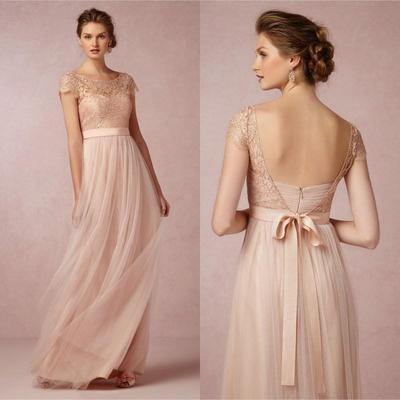 Popular Manga Cap Top de Laço Longa e Elegante Vestidos de Dama de honra, Barato Tule Vestido de Baile Vestido de WG01