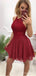 Halter vermelho escuro Applique Chiffon curto Homecoming vestidos baratos on-line, CM816