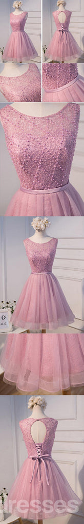 Σέξι ανοιχτό πίσω ροζ χάντρες χαριτωμένο Homecoming Prom Φορέματα, προσιτές σύντομο κόμμα Prom Φορέματα, τέλεια Homecoming Φορέματα, CM303