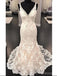 Sexy Backless V Neck Lace Mermaid Robes de mariée en ligne, Robes de mariée bon marché, WD636