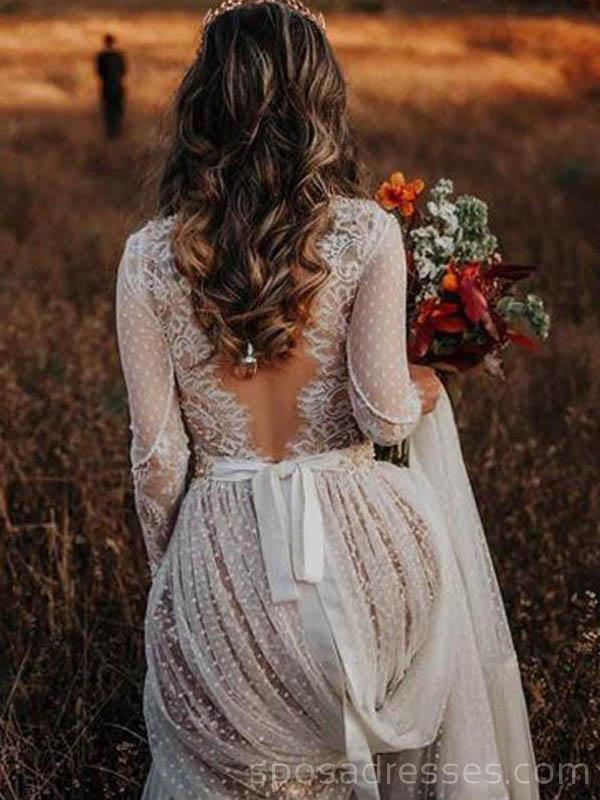 Vestidos de noiva baratos de mangas compridas sem encosto, vestidos de noiva baratos, WD528