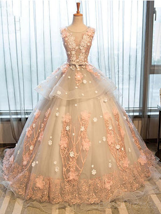 Μοναδικό δαντελλών χέρι-γίνοντα λουλουδιών γκρίζο Α φορέματα χορού βραδιού συνήθειας γραμμών ανοικτά πίσω Μακριά, 17425