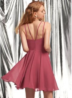 V Neck Dusty Pink Tulle Beaded Κοντά Homecoming Φορέματα Online, Φθηνά Κοντά Φορέματα Prom, CM845