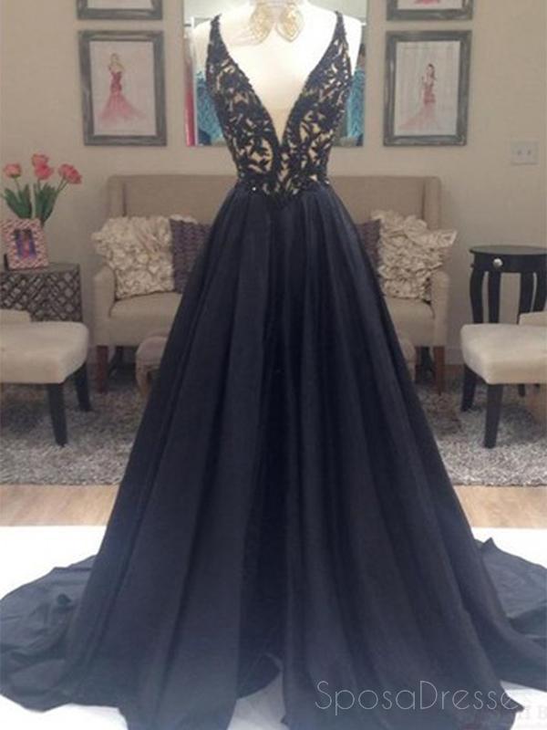 Black A-line Elegantes Vestidos De Baile De Finalistas, Vestidos De Noite Longos e pretos, PD0198.