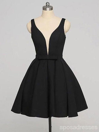 Απλό Μαύρο V Neck Σύντομο Συνήθειας Φτηνές Φορέματα Homecoming 2018, CM420