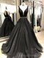 V-Hals Black Lace Beaded A-line Long Evening Prom Dress, Günstige Custom Sweet 16 Dress, 18553