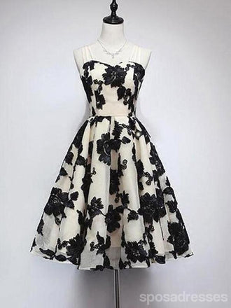 Μαύρη Δαντέλα Σπαγγέτι Λουριά Χαριτωμένο Homecoming Prom Φορέματα Φτηνές Κοκτέιλ Φορέματα, CM343