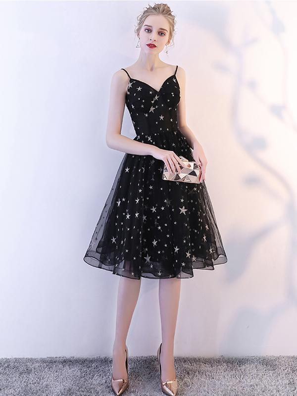 Μαύρα λουράκια σπαγγέτι απλά φθηνά φορέματα επιστροφής σε απευθείας σύνδεση, φθηνά φορέματα κοντών Prom, CM796