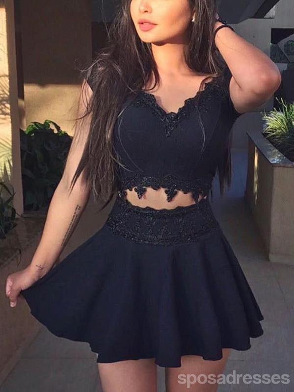 Sexy Two Pieces Black Cap Sleeve Φτηνές Homecoming Φορέματα 2018, CM430