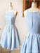Simple Light Blue Spaghetti Straps Short Homecoming Dresses Under 100, CM387