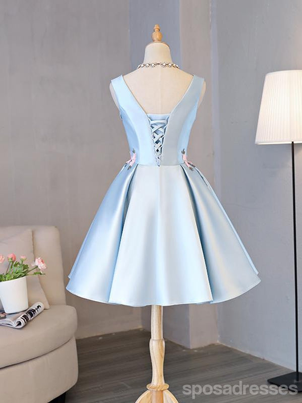 V Neck Simple Blue Φτηνά Κοντά Φορέματα Επιστροφής Online, CM669