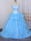 Spitzenriemen Blaues Ballkleid Lange Abendballkleider, Günstige Custom Sweet 16 Kleider, 18543