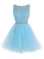 Sexy Open back Light Blue Spitze Tulle homecoming prom dresses, CM0020