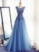 Καπέλο μανίκι μπλε δαντέλα με χάντρες βραδινά φορέματα Prom Line, μακρύ σέξι φόρεμα Prom Party, προσαρμοσμένα μακρά φορέματα Prom, φθηνά επίσημα φορέματα Prom, 17133