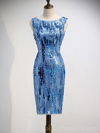 Scoop Mermaid Blue Sparkly Sequin Homecoming Φορέματα Online, Φτηνά Κοντά Φορέματα Prom, CM756