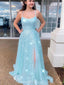 Seitenschlitz Günstige Tiffany Blue Pailletten Abendkleider, Abendparty Abendkleider, 12186