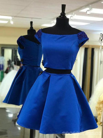 Robes de soirée bleues à manches courtes mignonnes deux pièces 2018, CM471