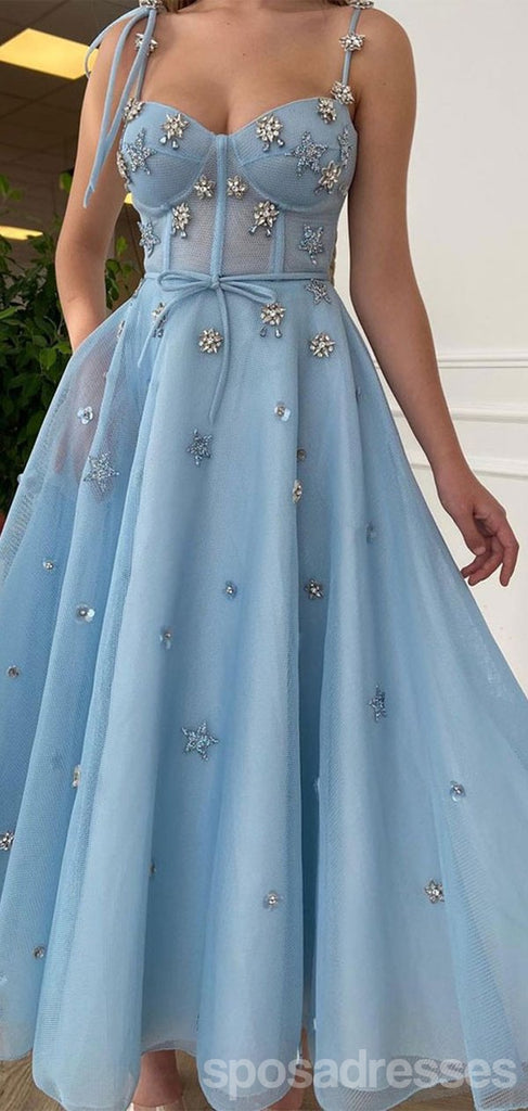 Blue A-line Spaghetti Straps Cheap Long Prom Dresses Online,Dance Dresses,12599