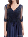 Blue A-line Half Sleeves V-neck Long Prom Dresses Online,Evening Party Dresses,12776