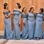 Blue Mermaid Off Shoulder Cheap Long Bridesmaid Dresses,WG1400