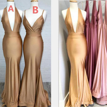 Vestidos de dama de honor baratos y sexy de sirena marrón en línea, WG570