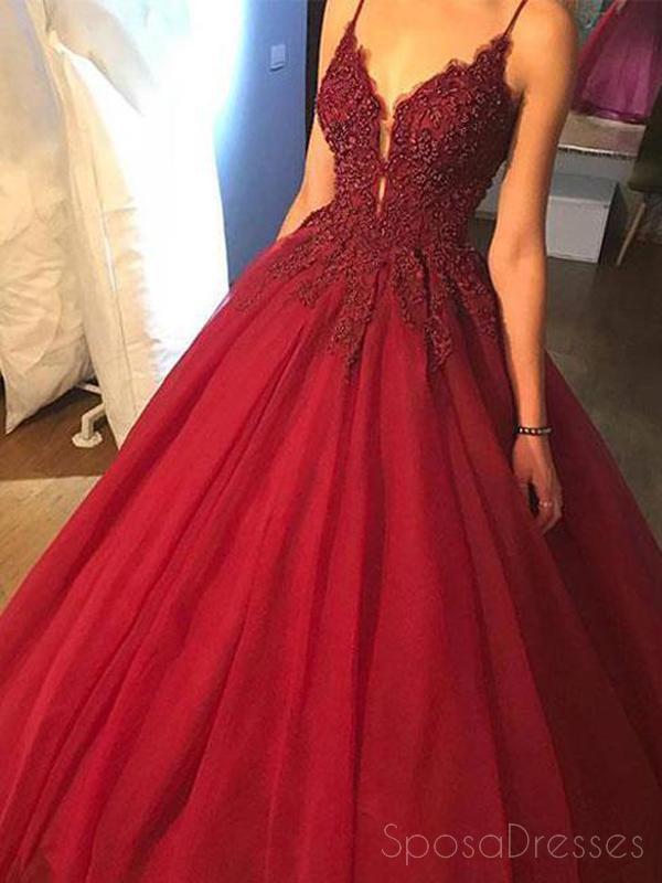 Dunkelrot Eine Linie Lace Beaded V Neckline Long Evening Prom Dresses, Lange Parteihigh-School-Ballkleider, 17274