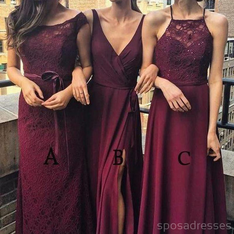 Vermelho escuro Mimsatched baratos longos dama de honra vestidos on-line, WG203