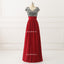 Κοντό μανίκι Sequin Τοπ Κόκκινο Σιφόν φούστα Β ντεκολτέ φορέματα παράνυμφων συνήθειας, φτηνό μοναδικό σιφόν μακρύ φόρεμα παράνυμφων, BD120