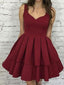 Απλό σκούρο κόκκινο φόρεμα με λαιμόκοψη, λαιμόκοψη 2018, CM470
