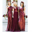 Dark Red Sequin Mismatched Custom Long Bridesmaid Dresses, WG235