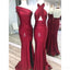 Vestidos de dama de honor largos baratos de sirena roja oscura mal combinados en línea, WG557