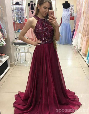 Simple Halter Burgundy Evening Prom Dresses, Custom Long Prom Dresses, Wedding Party Dresses,Long Bridesmaid Dress, PD0084