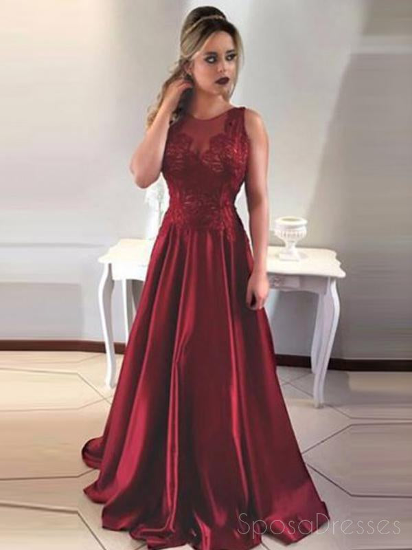 2018 Sexy Backless Maroon A-line μακρά βραδινά φορέματα Prom, 17702