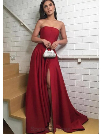 Simple Dark Red Side Slit Long Evening Prom Dresses, Evening Party Prom Dresses, 12171
