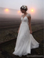 Robes de mariée simples de plage de cou de V de douille de chapeau de dos nu, Wd329