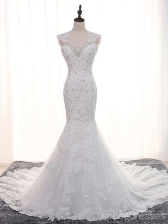 Cap Manga Backless Sexy de Encaje de Sirena de la Boda Vestidos de Novia Baratos, Vestidos de Boda, WD281
