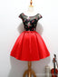 Καπέλο μανίκι Κόκκινο και μαύρο Χαριτωμένο Φόρεμα Prom Homecoming, Προσιτά Φορέματα Κοντών Πάρτι, Φορέματα Perfect Homecoming, CM324