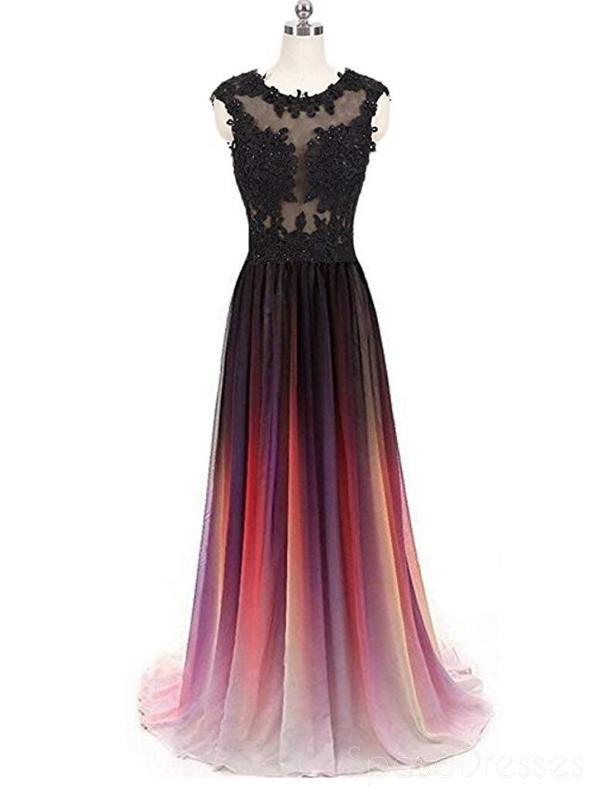 Cap Sleeves See Through Chiffon Ombre Long Evening Prom Dresses, Cheap Sweet 16 Dresses, 18397