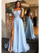 Cap Sleeves Side Slit Blue Sweetheart Long Evening Prom Dresses, moins cher 16 Dresses, 18382