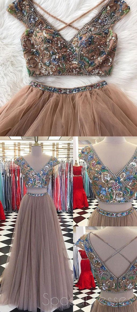 Vestidos de fiesta de noche largos con manga larga con cuentas de dos piezas sexy, vestidos de fiesta largos baratos populares de 2018, 17247