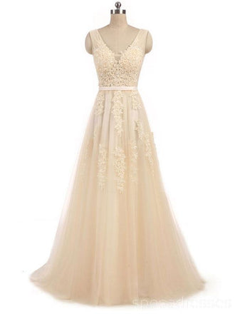 V Neck Champagne Voir à travers les robes de mariée pas chères en ligne, Robes de mariée pas chères, WD494