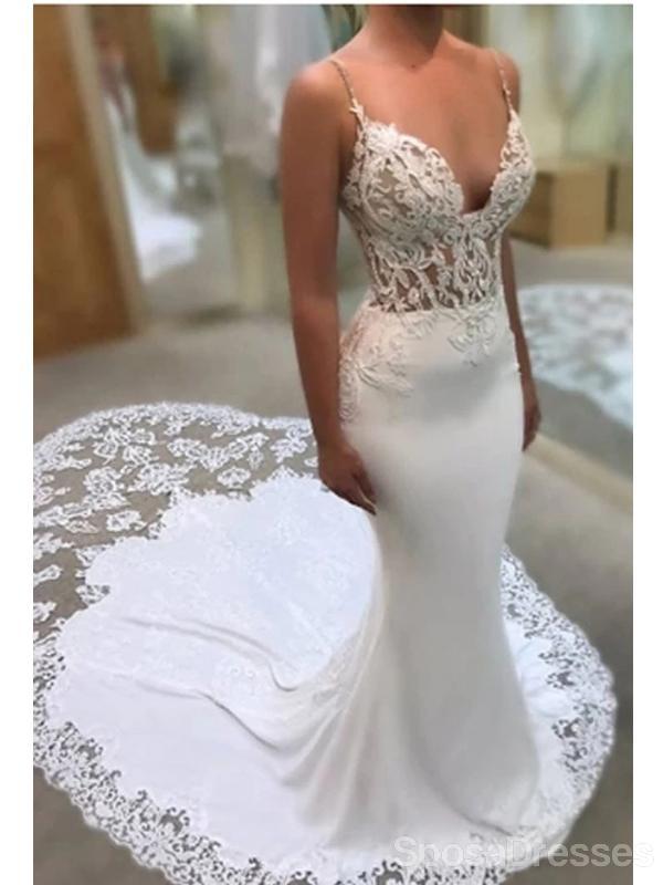 Spaghetti Gurte See Through Mermaid Wedding Dresses Online, Preiswerte Unikate Brautkleider, WD599