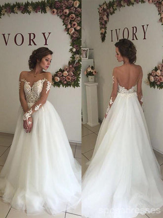 Off Shoulder Long Sleves Lake A-line Γαμήλια Φορέματα Online, WD409