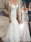 Lacet de manches de casquette sirène perlée robes de mariée bon marché en ligne, WD414