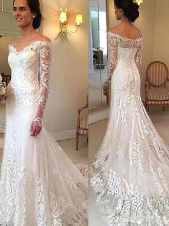 Μακρυμάνικα δαντέλα γοργόνα φθηνά νυφικά σε απευθείας σύνδεση, WD403