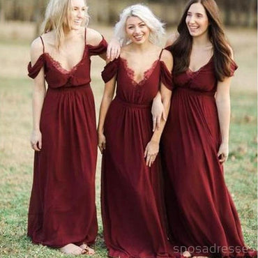 Spaghetti Correas Burgundy Chiffon Vestidos De Novia Baratos Largos En Línea, WG313