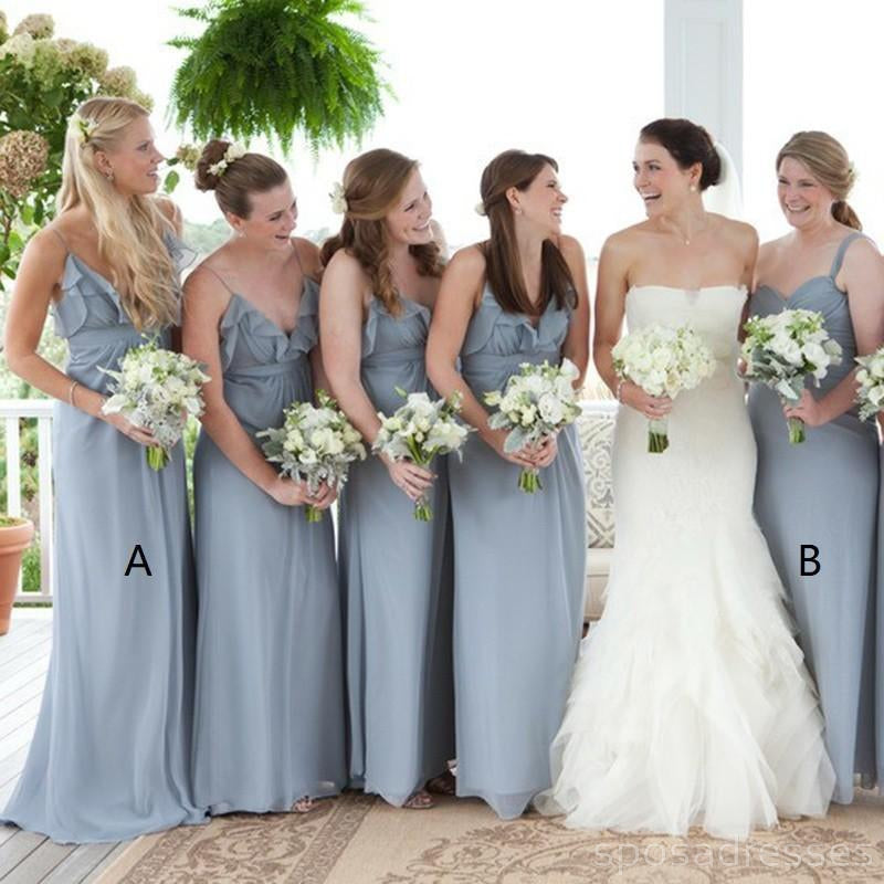 Grey Chiffon V Neck Cheap Custom Bridesmaid Dresses Online, WG214