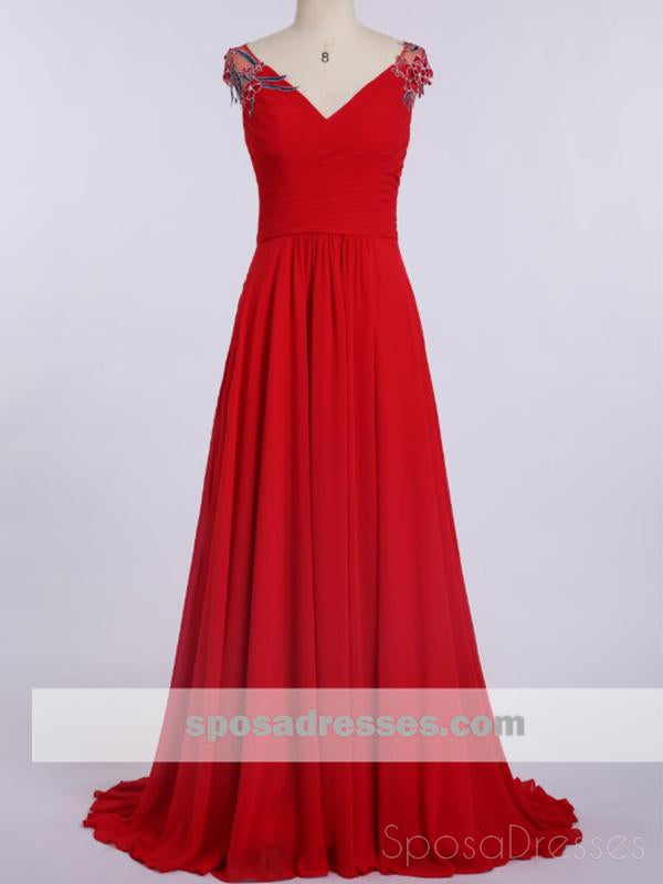 Απλό V λαιμό σιφόν κόκκινο φθηνό μακρύ βράδυ Prom φορέματα, Custom Sweet16 Φορέματα, 18402