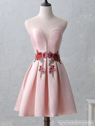 Cute Illusion Scoop Ροζ Φτηνά Κοντά Φορέματα Επιστροφής Online, CM536